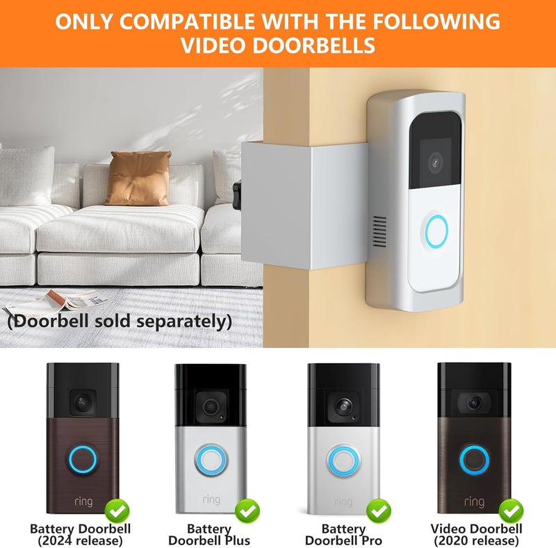 Mamerry Anti-Theft Video Doorbell Camera Mount, No-Drill Bracket Holder Compatible with All-new Battery Doorbell/(2020 Release)/Battery Doorbell Plus/Pro, Not Block Doorbell Motion Sensor (Silver) - Image 2
